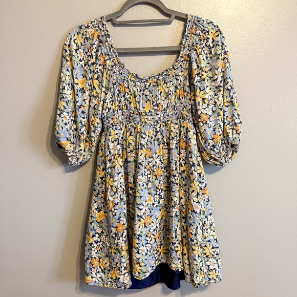 American Eagle Floral Mini Dress XS Puff Sleeve Smocked Boho Dress - Picture 6 of 6